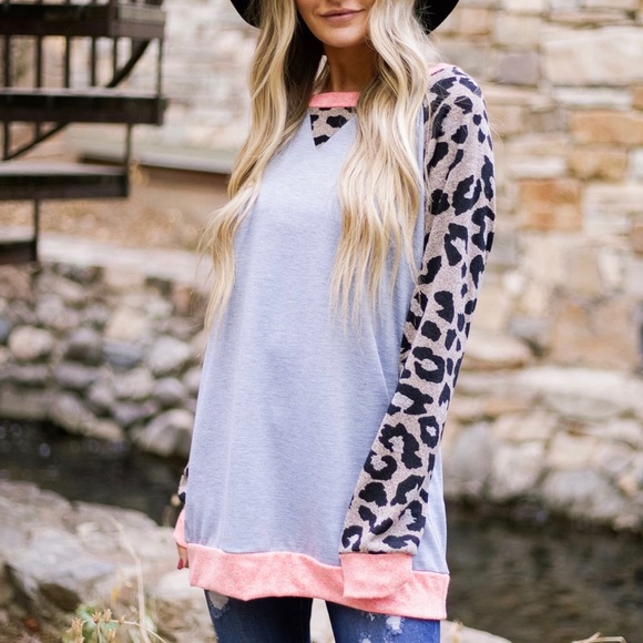 Dash of Pink Tops - Paparazzi Leopard Color Block Raglan Top